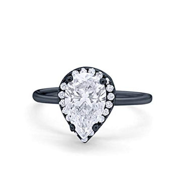 Teardrop Pear Wedding Ring Black Tone, Simulated CZ 925 Sterling Silver